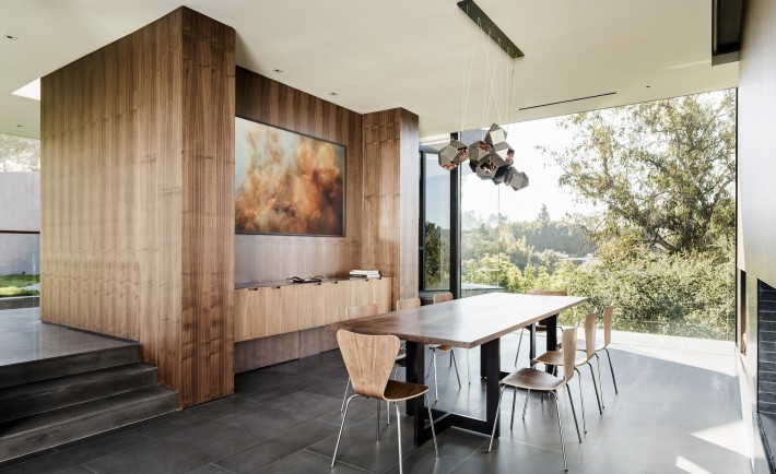 Dining table with modern lighting