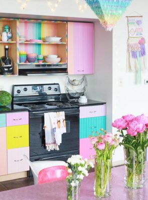 Brightly Colored Mismatched Chairs In A Blue Kitchen Brightly Colored Mismatched Chairs In A Blue Kitchen