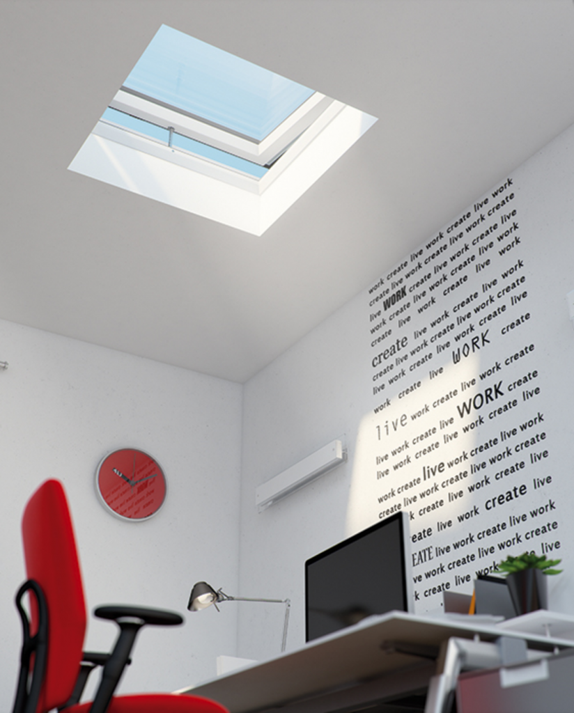 7 Home Office Loft Conversions That Will Make Working From Home Blissful - red and white office loft conversion - Image from Fakro.co.uk