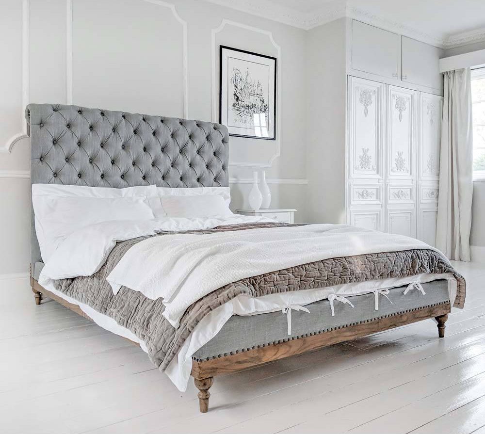 Using Grey In Your Home - Lottie Low Footboard Chesterfield Bed - Image Via frenchbedroomcompany.co.uk