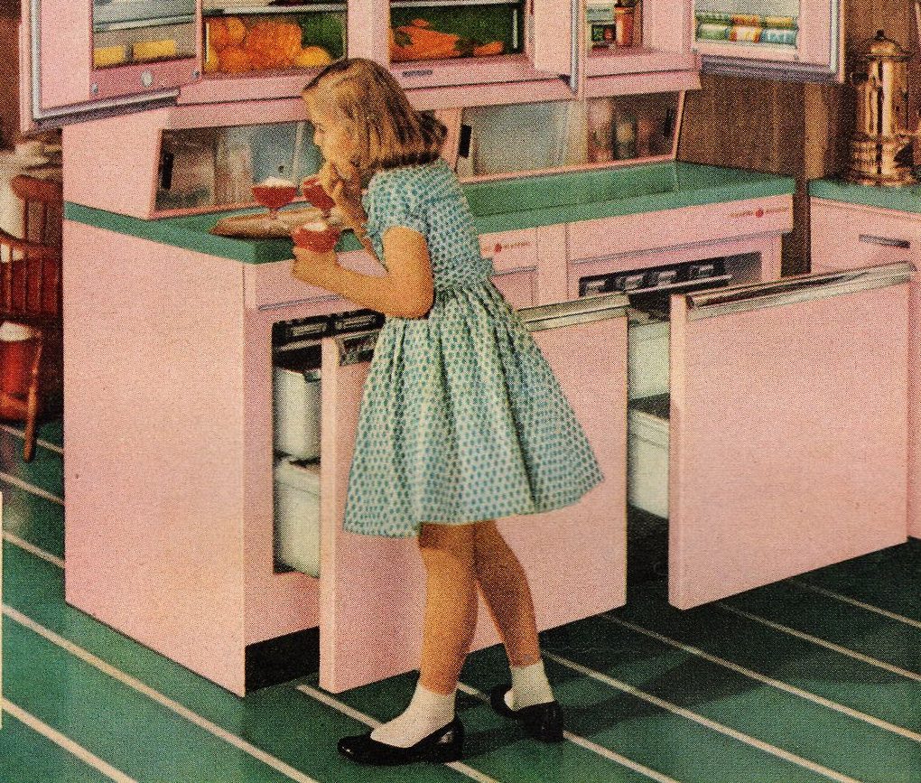 7 Ways To Add Colour To Your Kitchen - Pink 1950s Kitchen - Image Via RetroRenovation.com