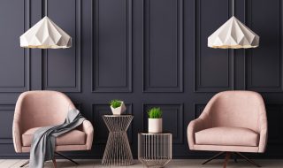 Pink chairs and grey walls