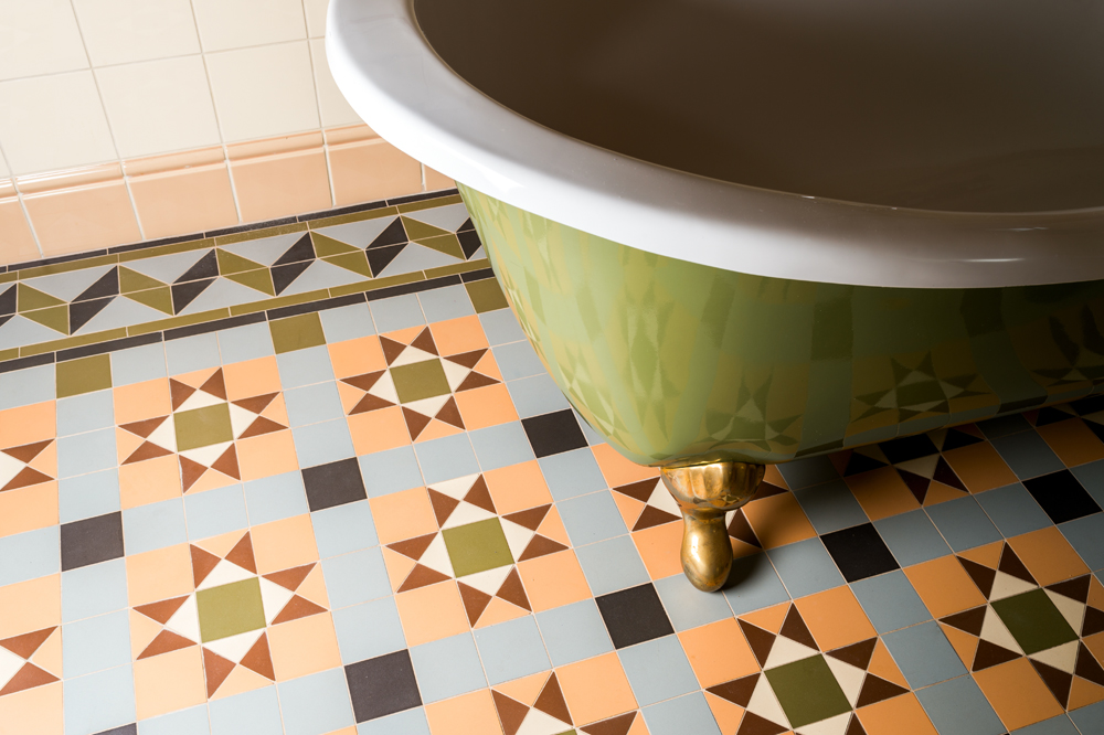 Bathroom flooring with paterned tiles