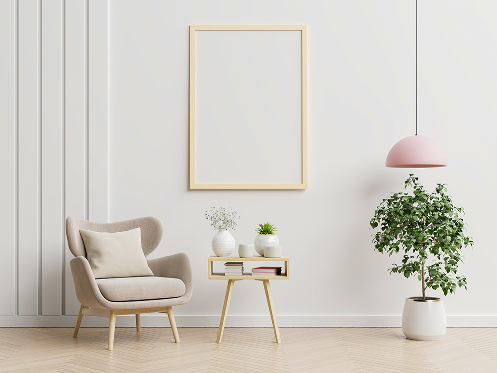 Chair and side table with vinyl flooring