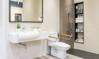 Bathroom with adaptations for disabled person