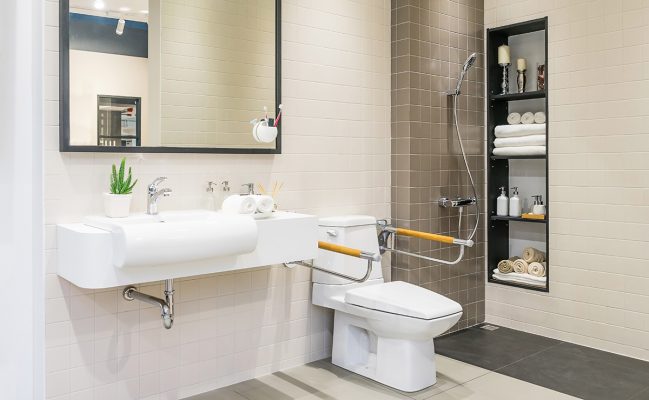 Bathroom with adaptations for disabled person