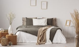 Calming natural bedroom with brown undertones