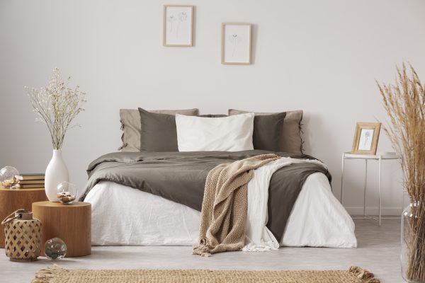Calming natural bedroom with brown undertones