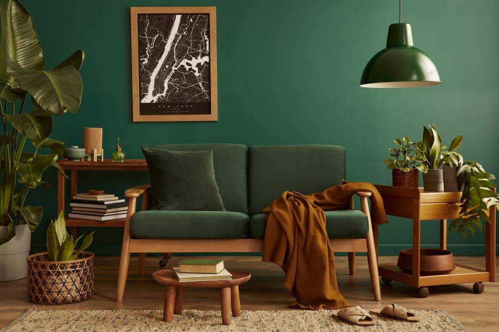 Retro brown and green living room