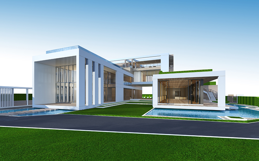 3D architectural rendering design of large modern building