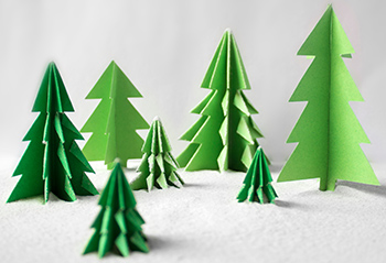 Handmade green origami christmas tree decorations