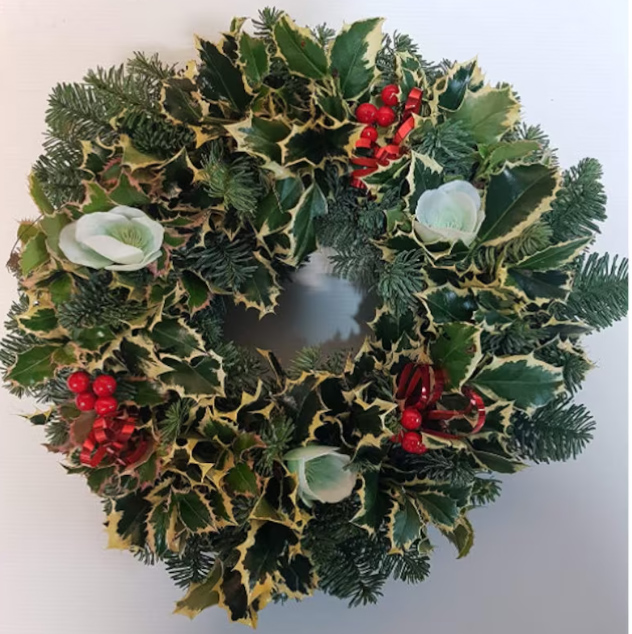 Fresh Real Christmas Variegated Holly Wreath - From pickapetalortwo on Etsy UK for £29.99